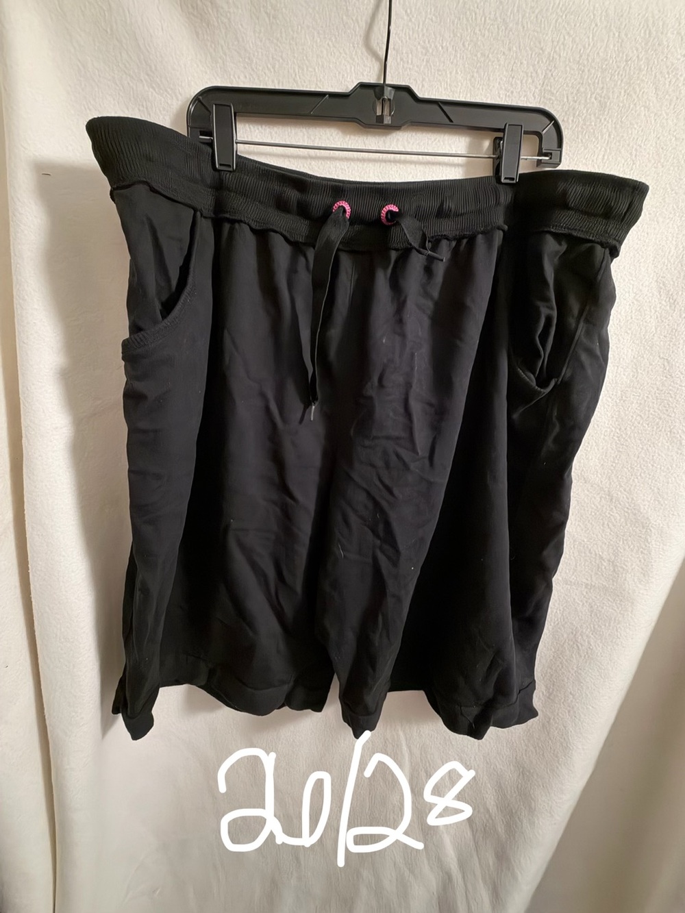 Black Drawstring Lounge Shorts with Pink Eyelets
